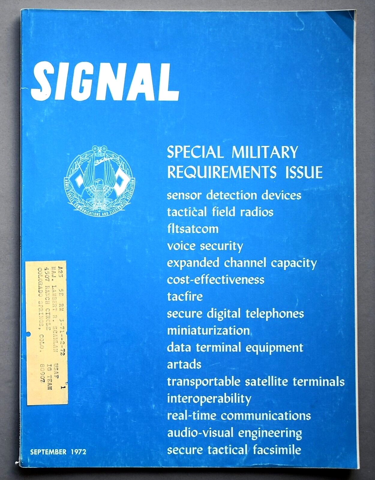 SIGNAL MAGAZINE SEPT. 1972 ~ SPECIAL MILITARY REQUIREMENTS EDITION ~82 PAGES