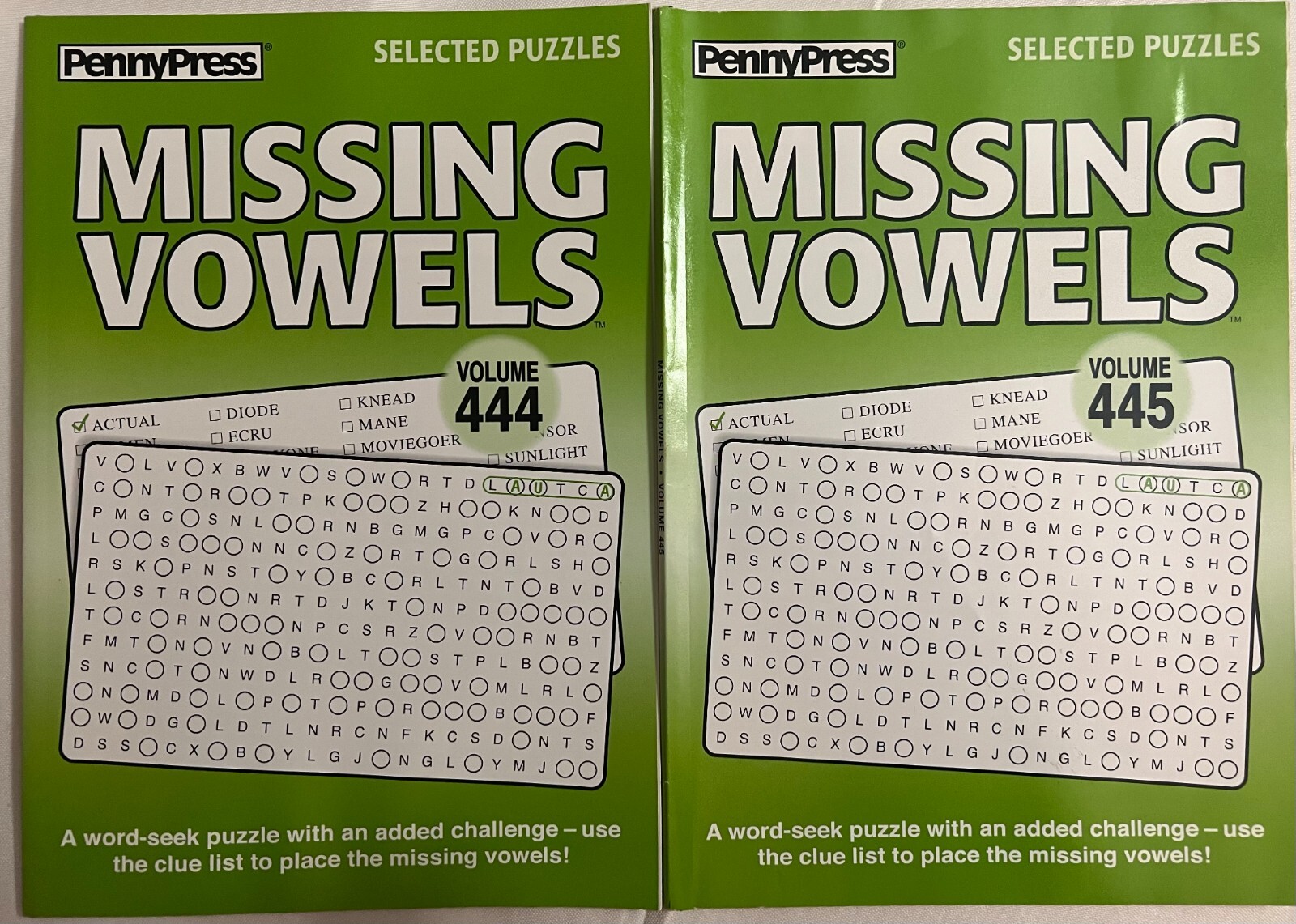 Lot of (2) Penny Press Selected Puzzles Missing Vowels *Volumes 444 & 445