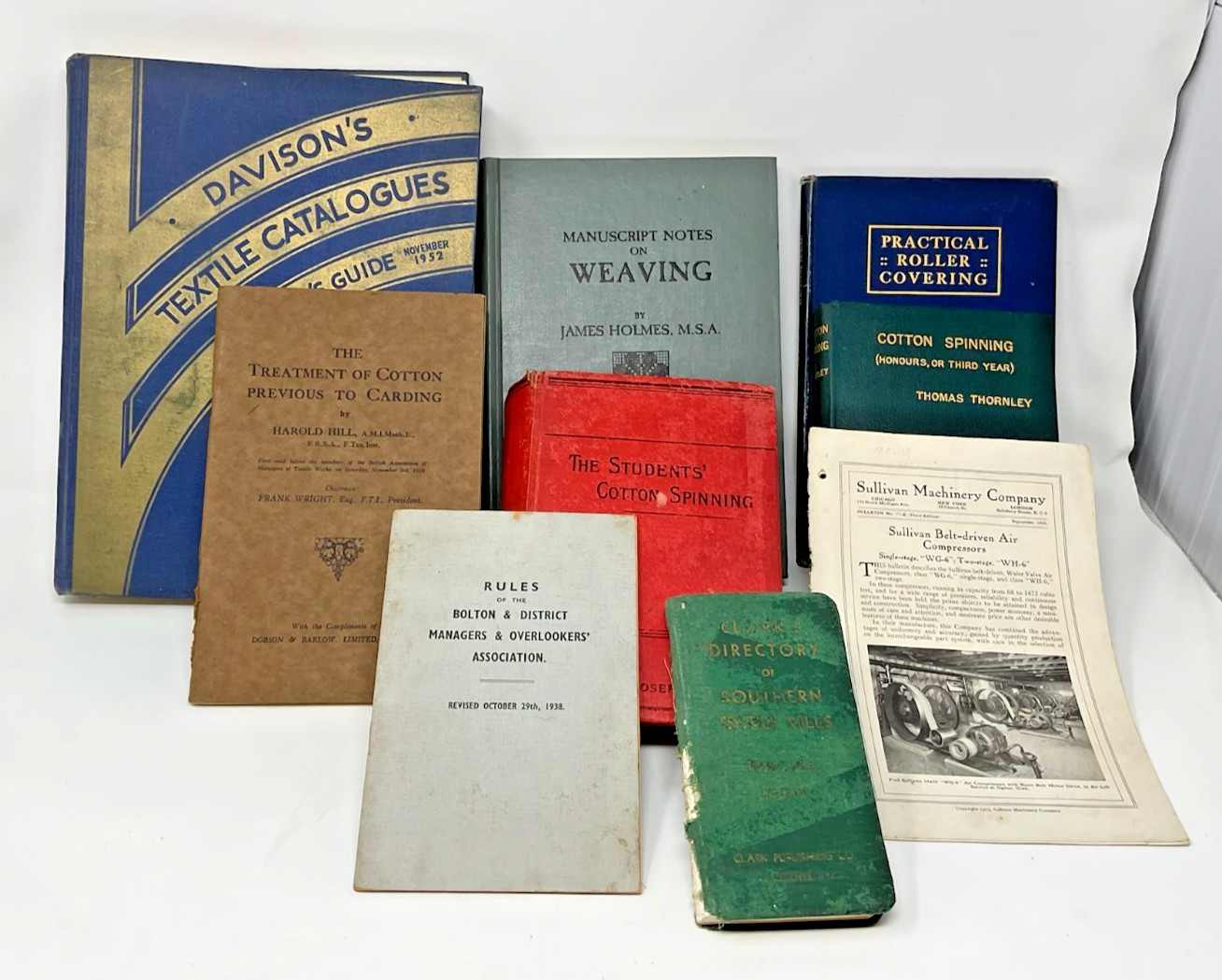 Textile and cotton machining, weaving, spinning & manufacturing book collection