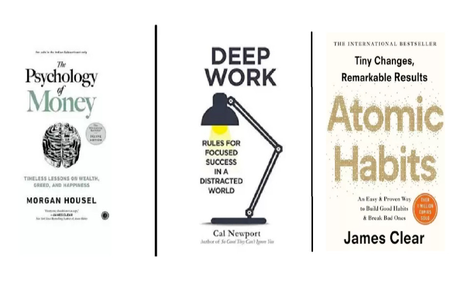 The Psychology of Money Deep work Atomic Habits Paperback 3 book set