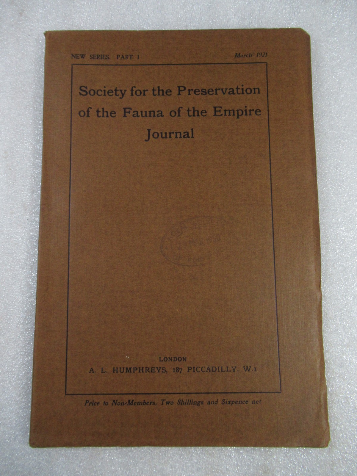 1921-27 Journal of the Society For the Preservation of the Fauna of the Empire