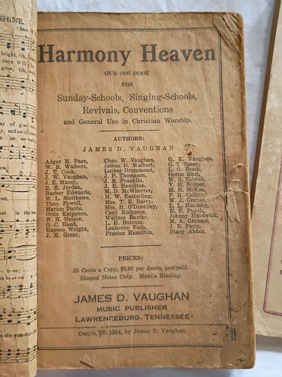 Three Vtg PB Hymnals James D. Vaughan ~ Shaped Notes 1934 1938 1945 1949 1958