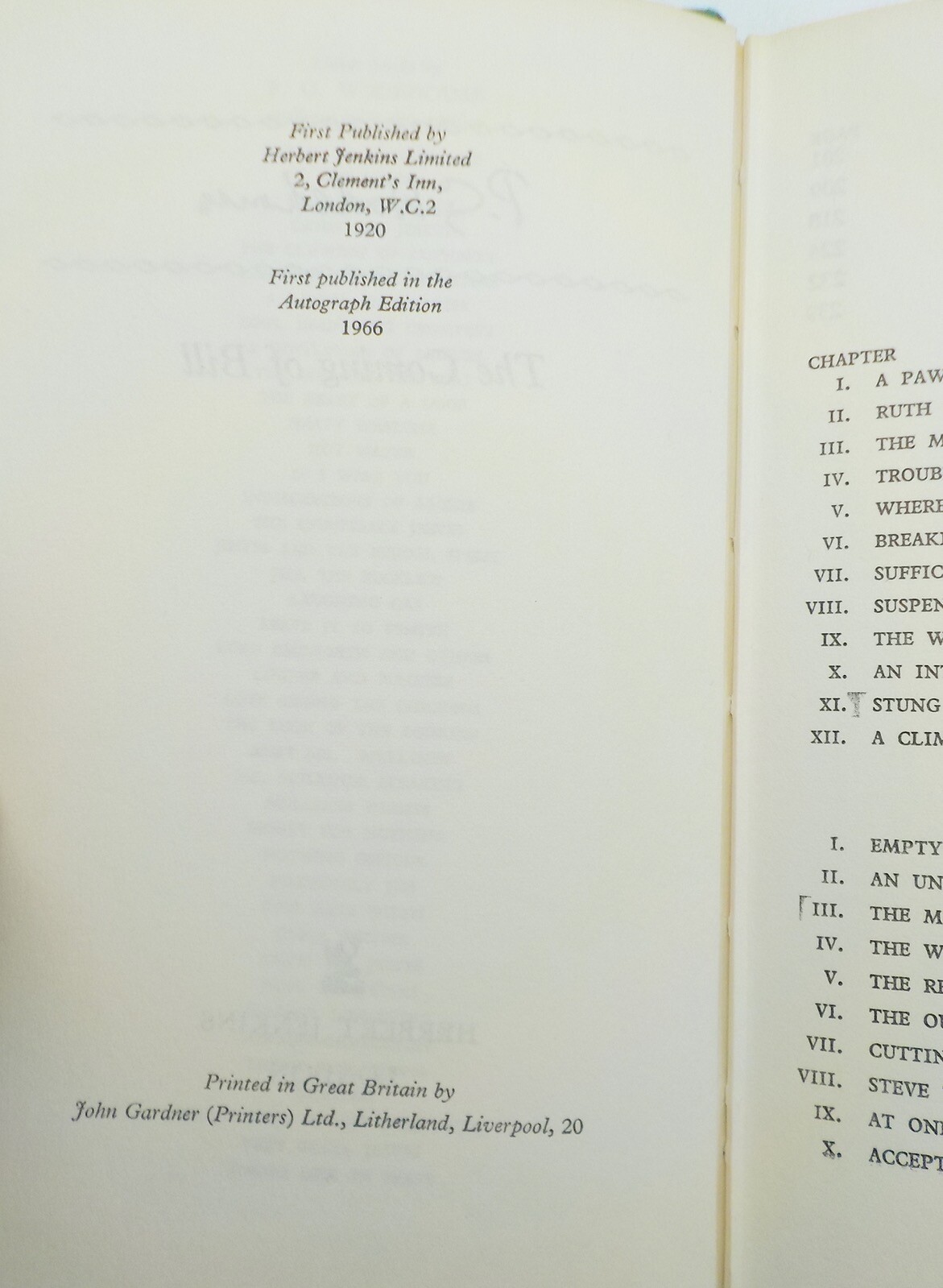 THE COMING OF BILL P. G. Wodehouse 1966 Herbert Jenkins Autograph Edition UK