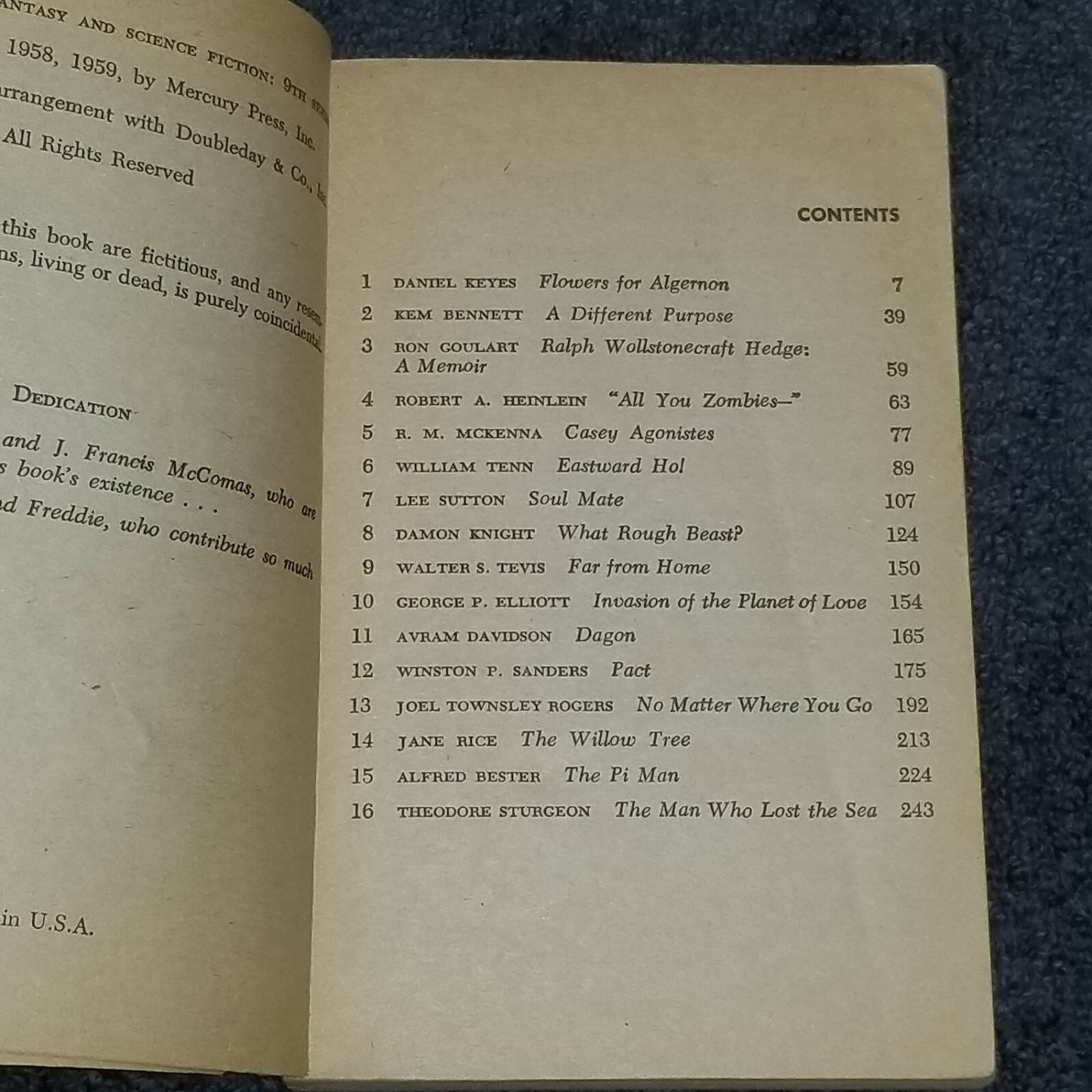 Flowers for Algernon Daniel Keyes Heinlein Tevis Bester etc 1959 Ace FREE SHIPPN
