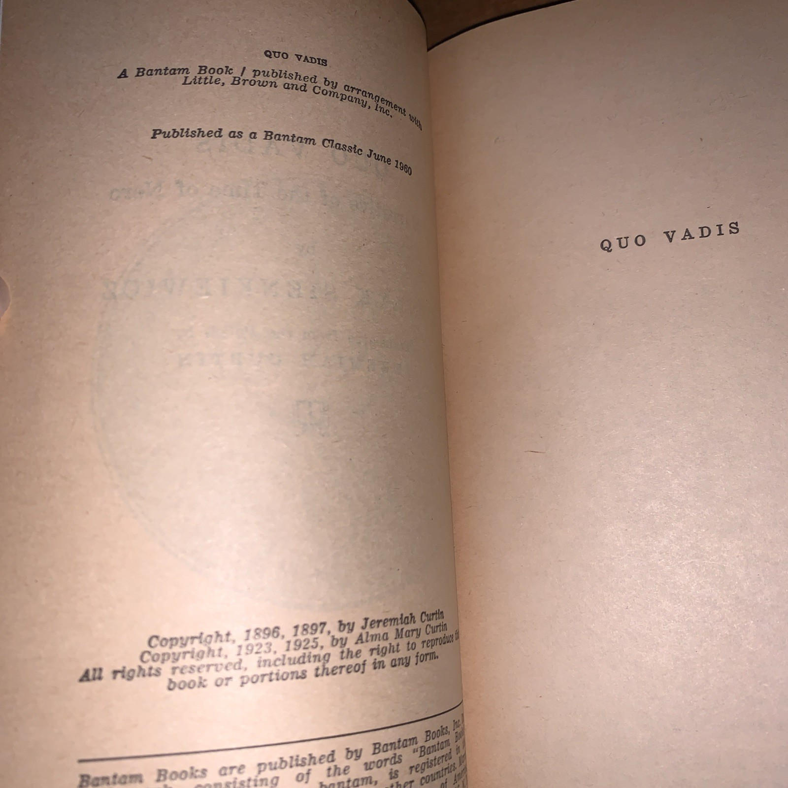 Quo Vadis : A Narrative of the Time of Nero by Henryk Sienkiewicz 1960 Bantam PB