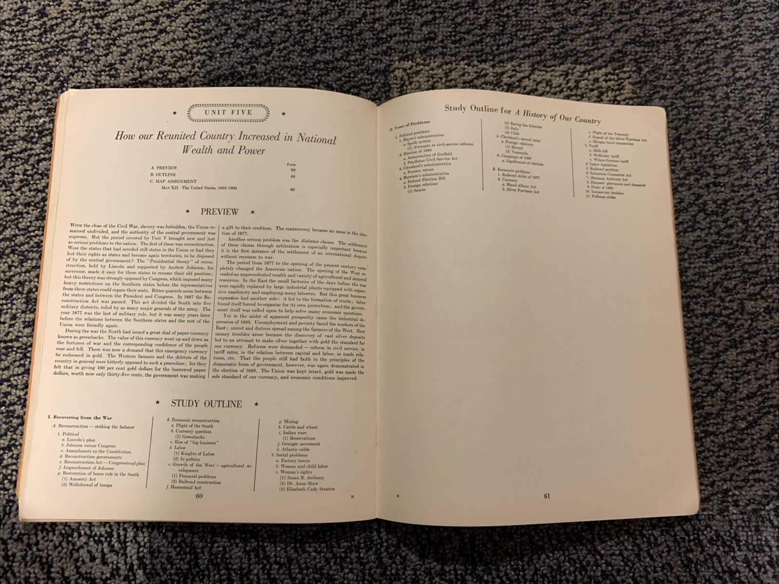 Vintage Map work Study Guide Homeschool 1935 History Of USA Bishop Robinson RARE