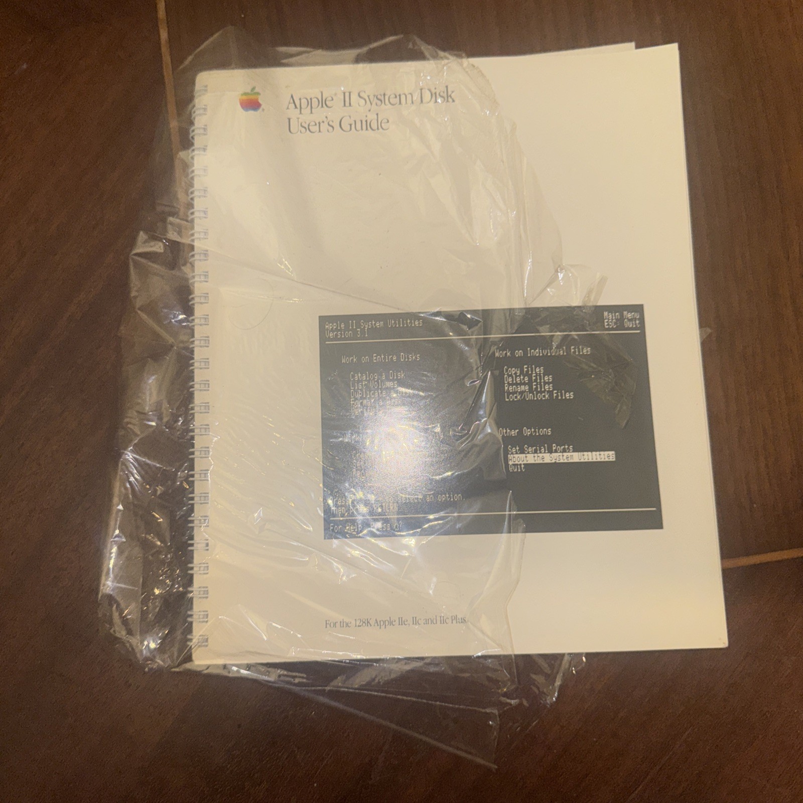 Apple II System Disk Users Guide Spiral Bound for 128K Apple IIe IIc Plus w/disc