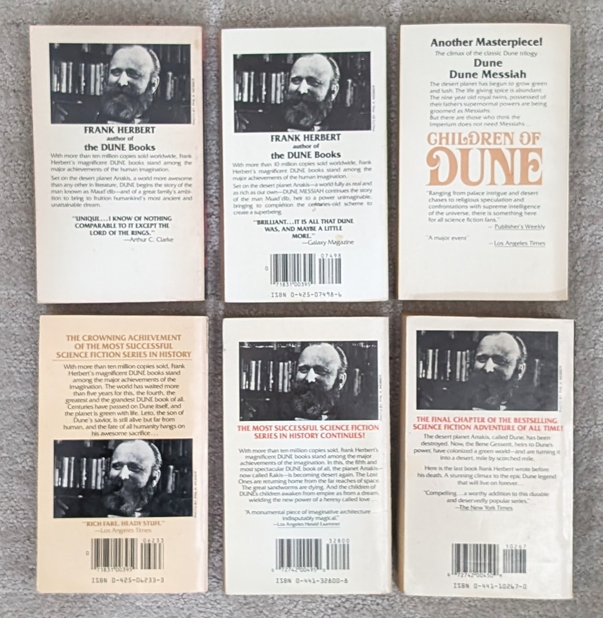 Frank Herbert = complete DUNE sextet = 6 vintage paperbacks 1970s