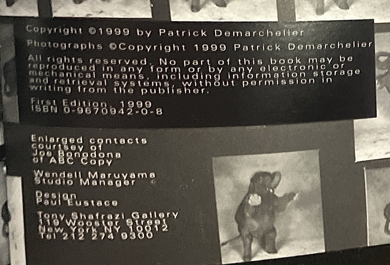 Patrick Demarchelier CONTACT SHEETS 1999 Tony Shafrazi Gallery, First Edition