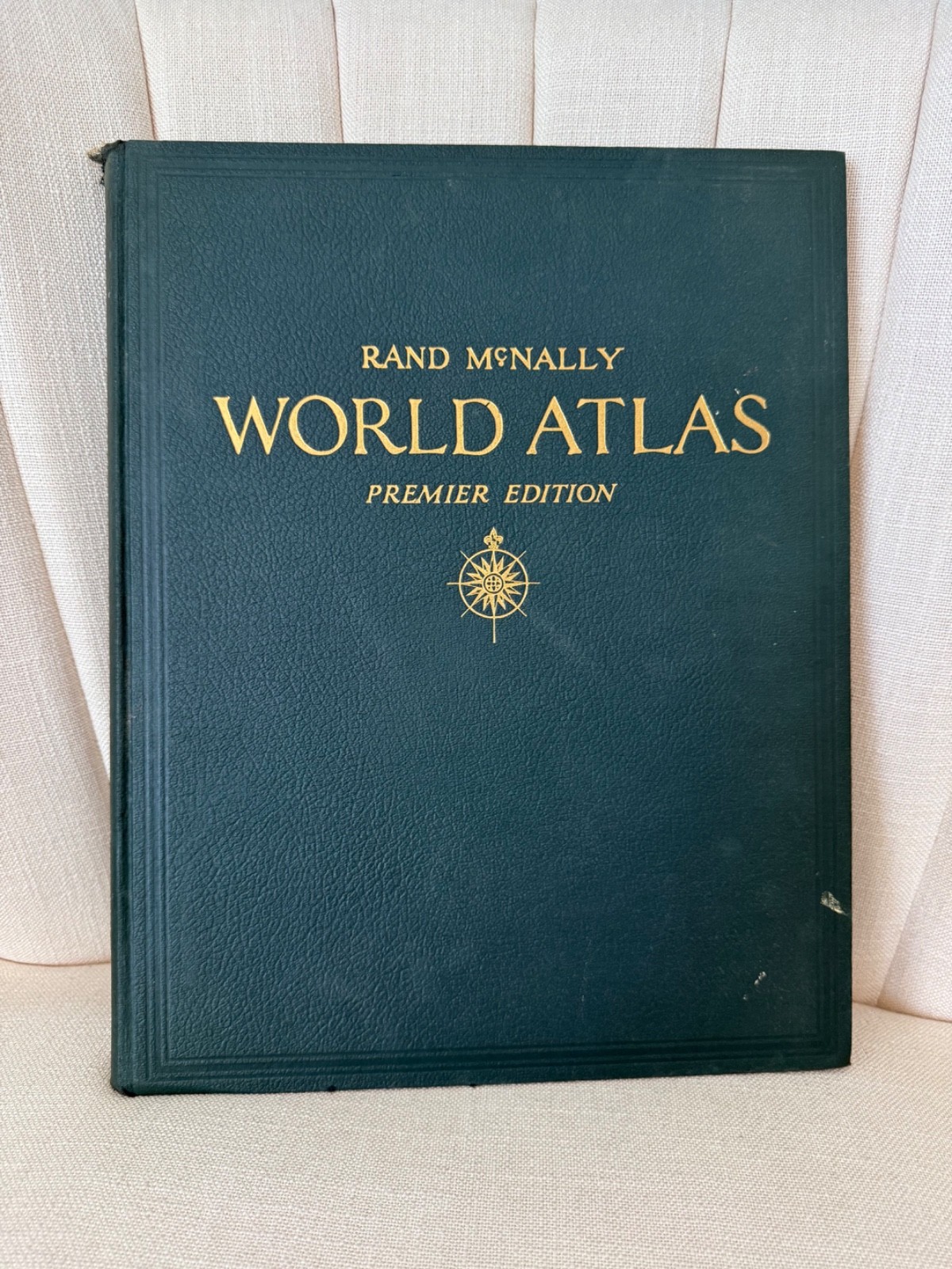 AS IS** Rand McNally WORLD ATLAS Premier Edition LARGE book maps charts vintage