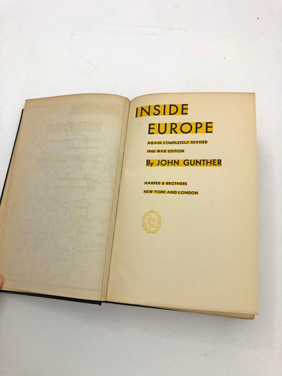 Inside Europe Hardcover 1940 War Edition John Gunther HB 606 Pages