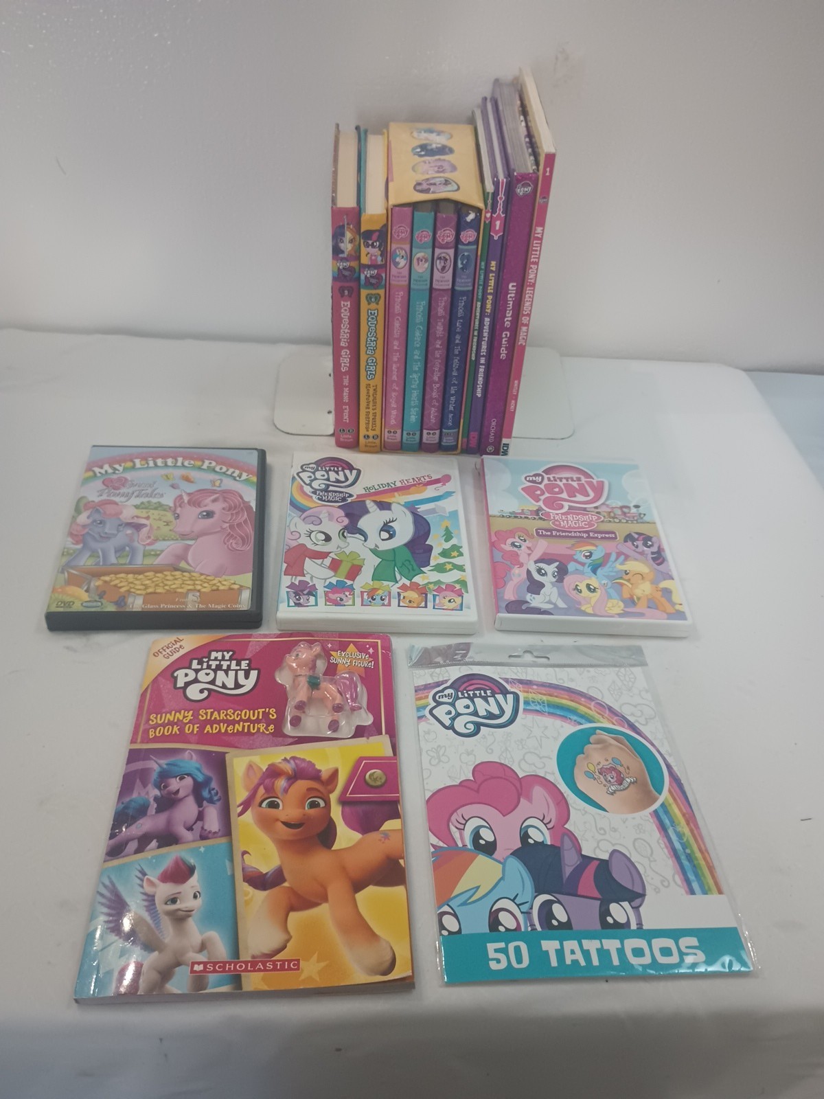 Lot 11 My Little Pony Books.PB, HC & Graphic Plus 3 DVDs . Tattoo Sheet.