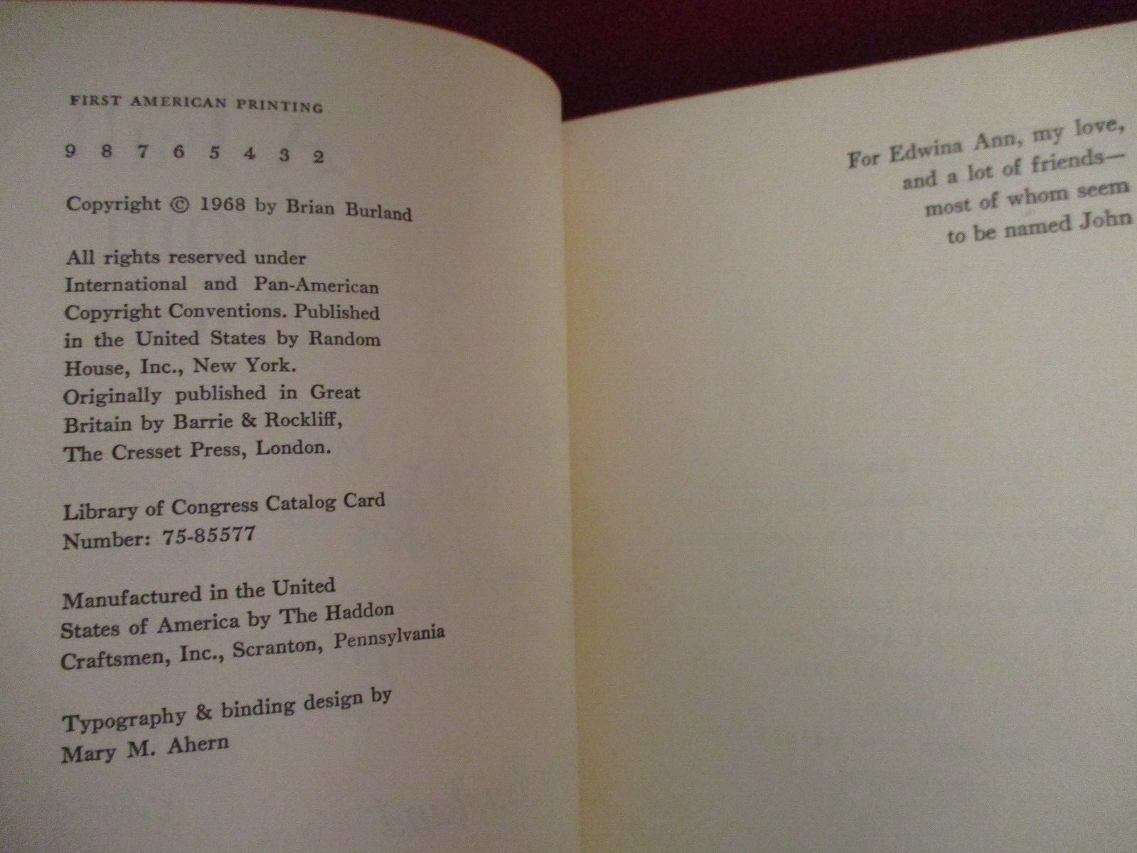 SIGNED (Inscribed) A Fall from Aloft by Brian Burland (1986) Second Printing