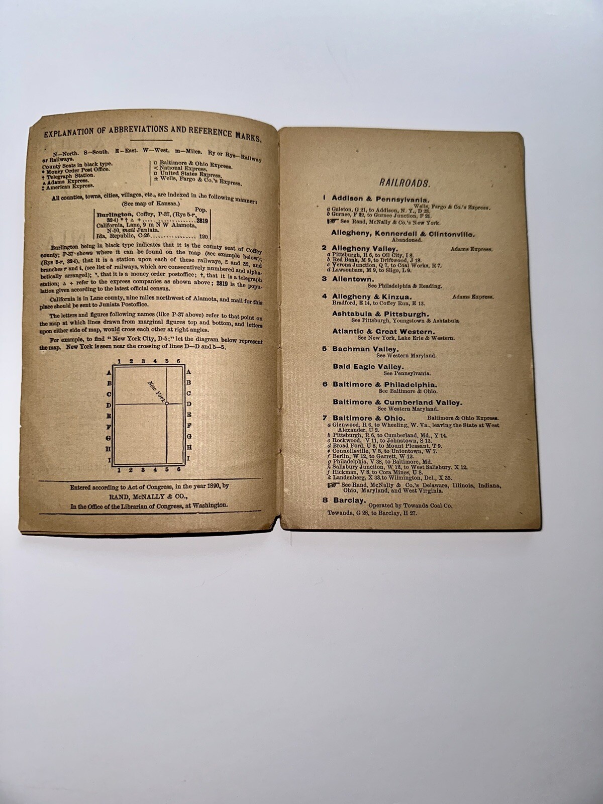 Rand, McNally & Co.’s 1890 Pocket Map & Shippers Guide Pennsylvania