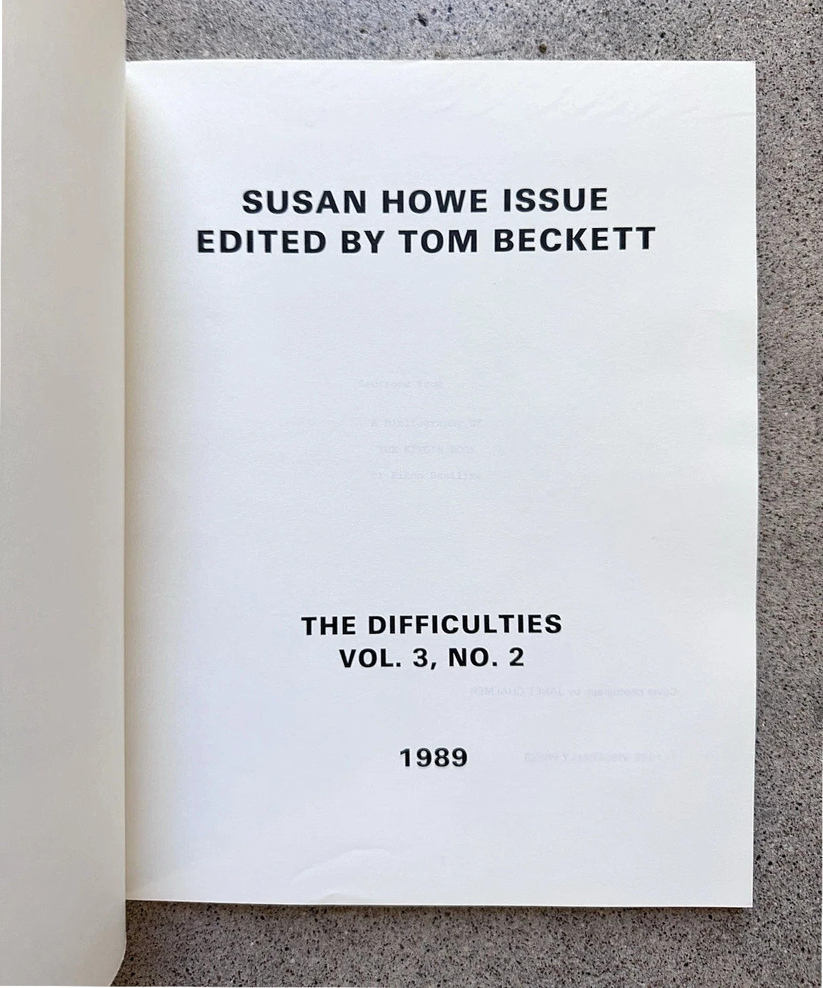 The Difficulties Vol 1.2 & 3.2 Susan Howe Issue | Language Poetry 1981/1989
