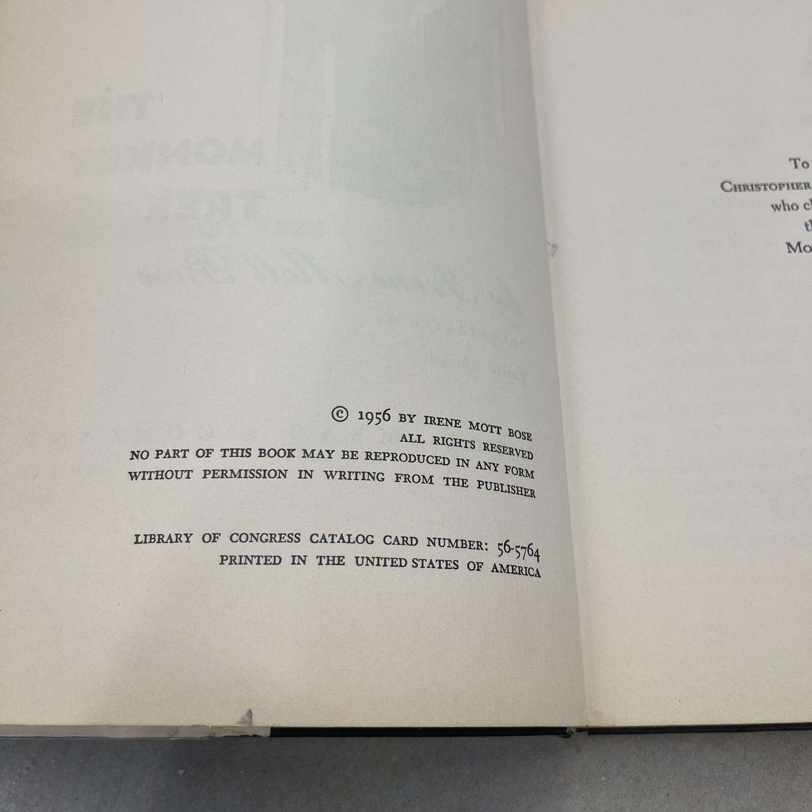 The Monkey Tree Irene Mott Bose 1956 Illustrated HC DJ First Ed Ex-Library