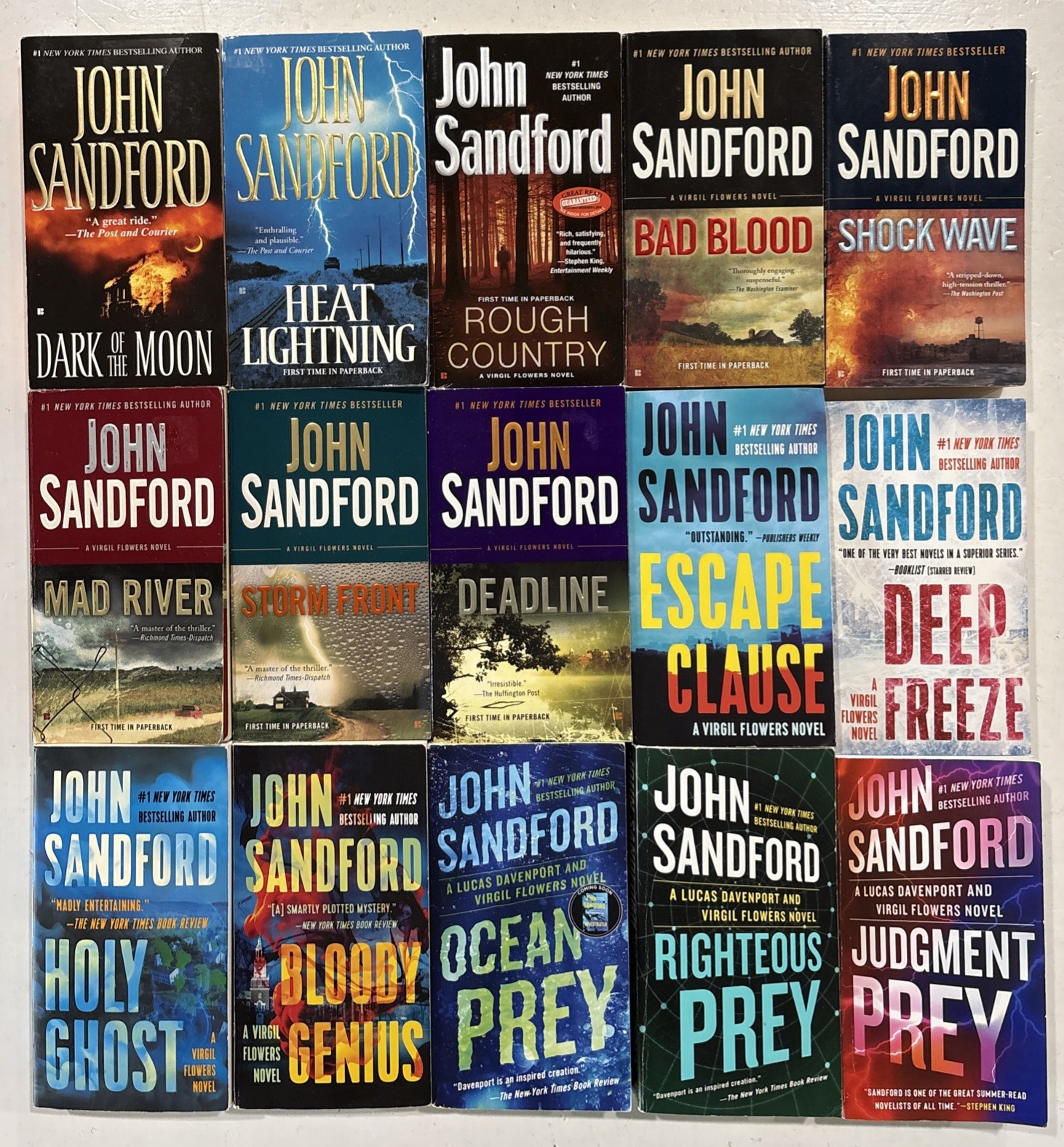 Complete VIRGIL FLOWERS Series #1-15 JOHN SANDFORD 15 Book Paperback Lot Set VG
