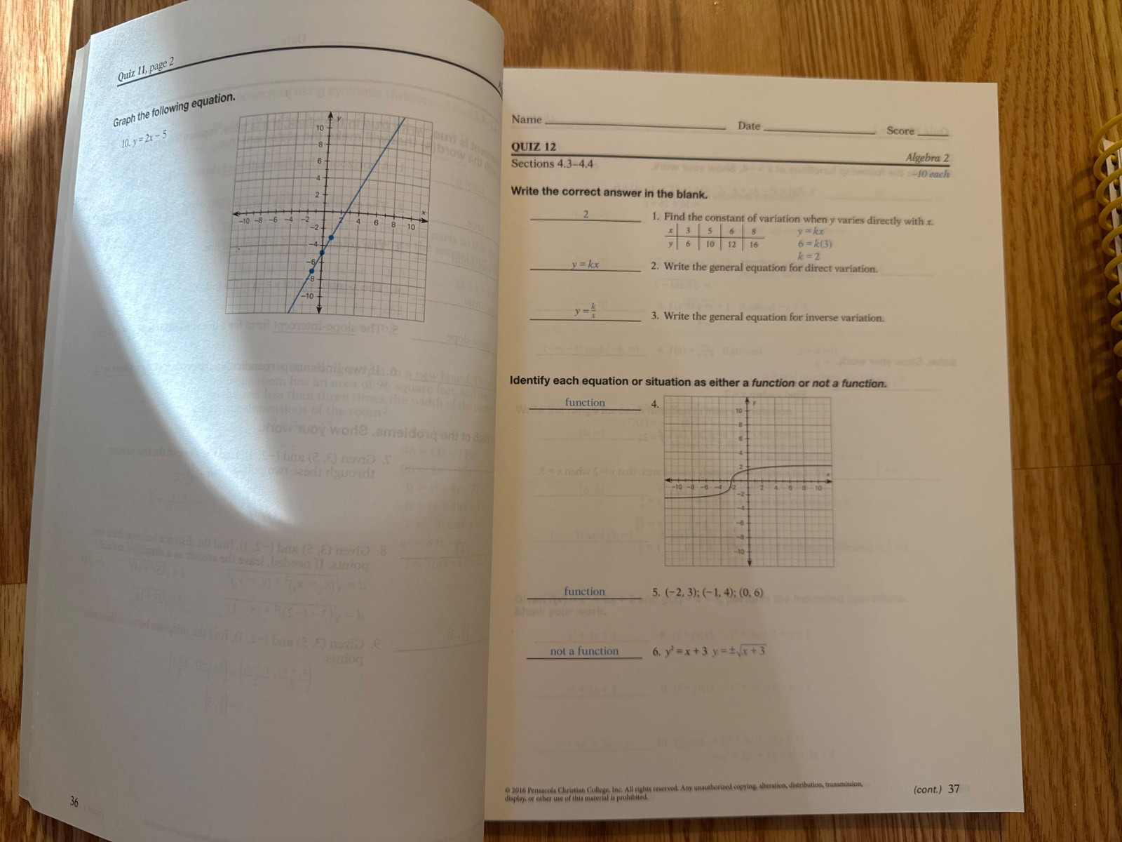 Abeka Algebra 2 Textbook, Solution Key, Quiz/Test Key