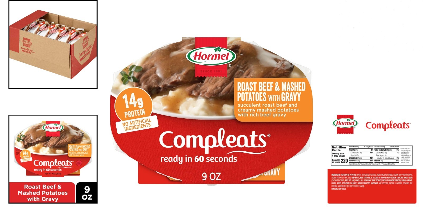 Roast Beef & Mashed Potatoes Microwave Tray – 9oz Pack of 6 for Quick Meals