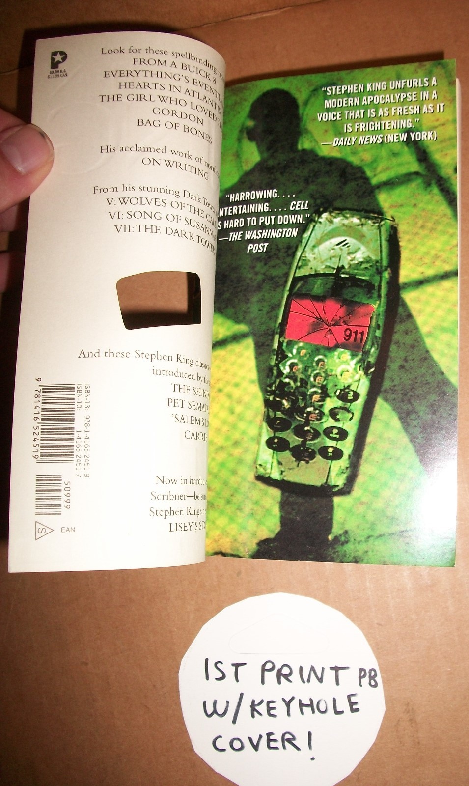 Stephen King PB TR Cell 2006 1st print Pocket Books novel keyhole cover $8.99 VG