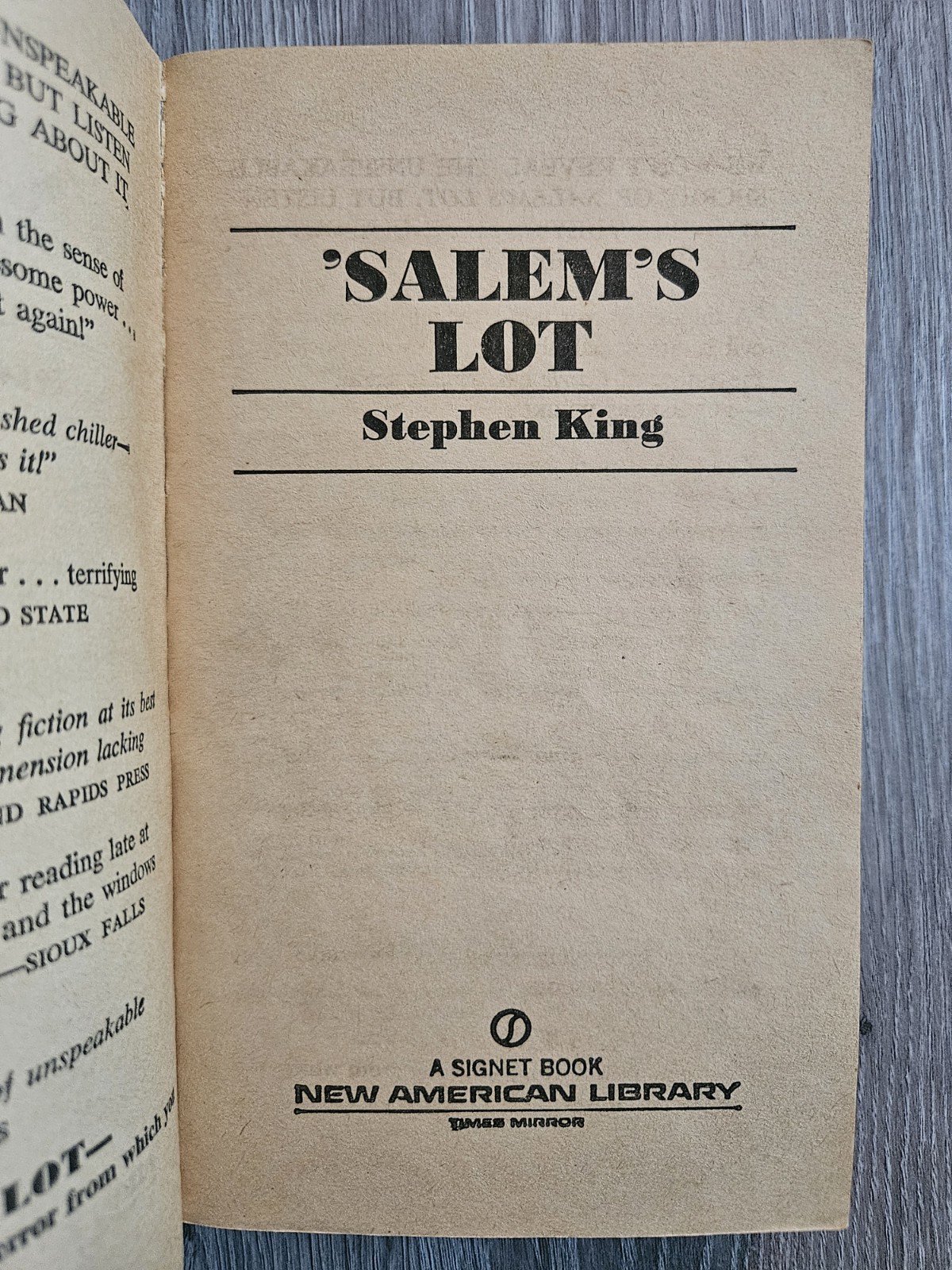 Stephen King Salem’s Lot 1st Edition 1st Printing- SIGNET August 1976