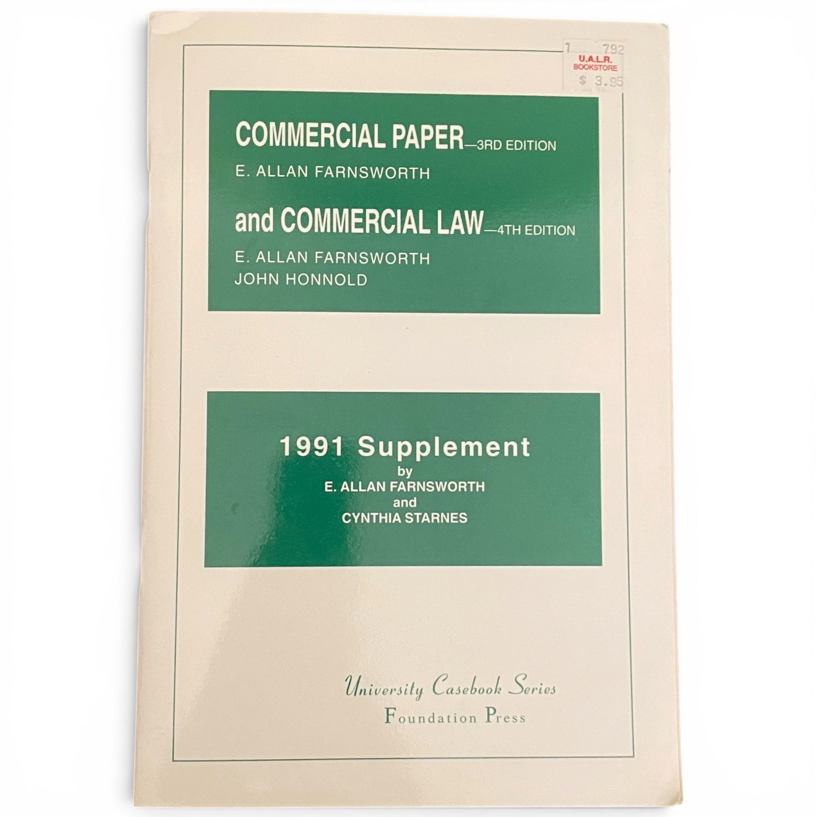 1991 Supplement Commercial Paper and Law Farnsworth Honnold Casebook Series