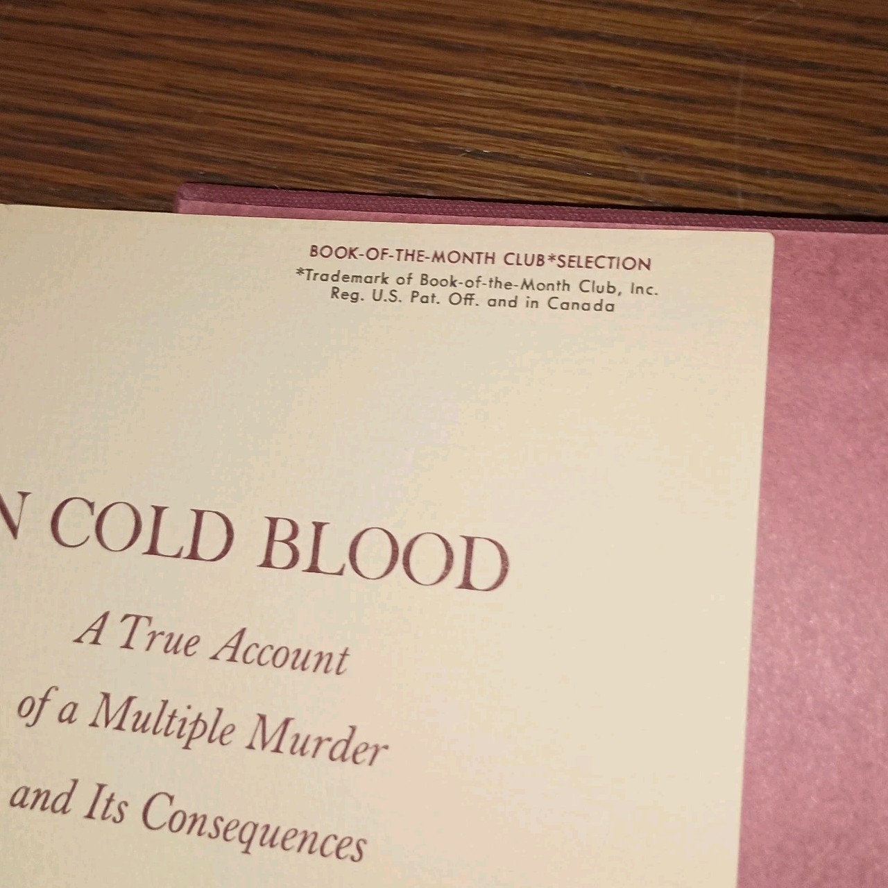 In Cold Blood Truman Capote 1965 First Edition Hardcover Book Of The Month Club