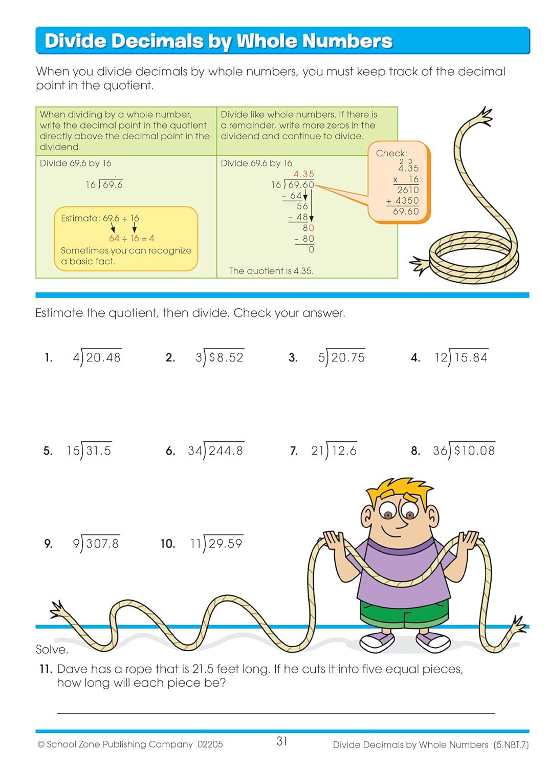 School Zone Math Basics 5 Workbook: 64 Pages, 5Th Grade, Division, Order of Oper
