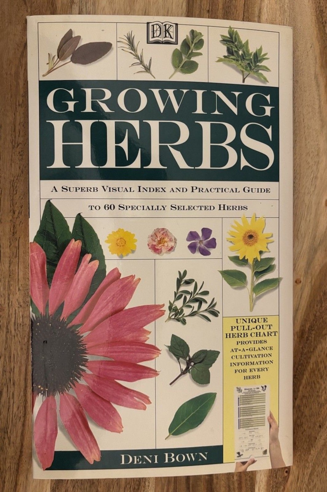 Vintage Gardening Book: Growing Herbs w/ Pull-Out Herb Chart 1995 By Deni Bown