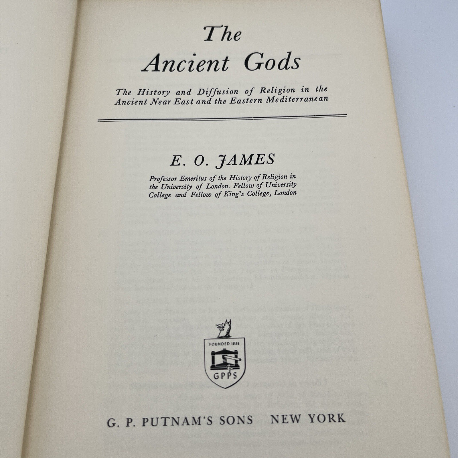 The Ancient Gods E.O. James 1960 G.P. Putnam’s Sons History Religion Near East