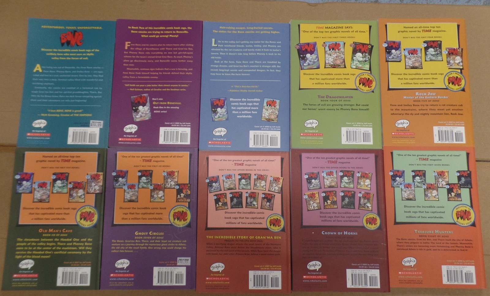 BOOK Lot of 10 Bone By Jeff Smith Paperback 1-9 + Rose NEW