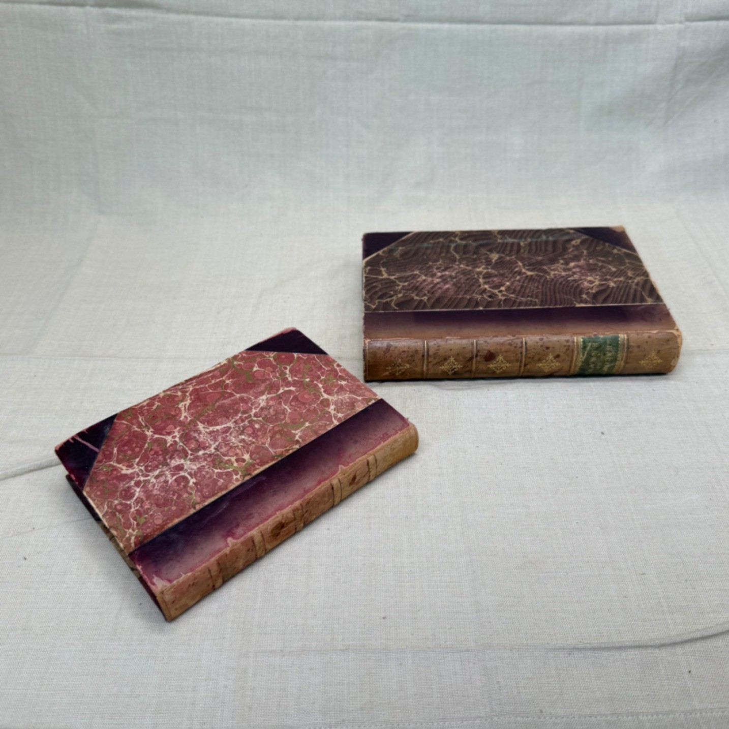 Antique Decorative Book Stack Leather Bound Books Marbled Covers Vintage Library