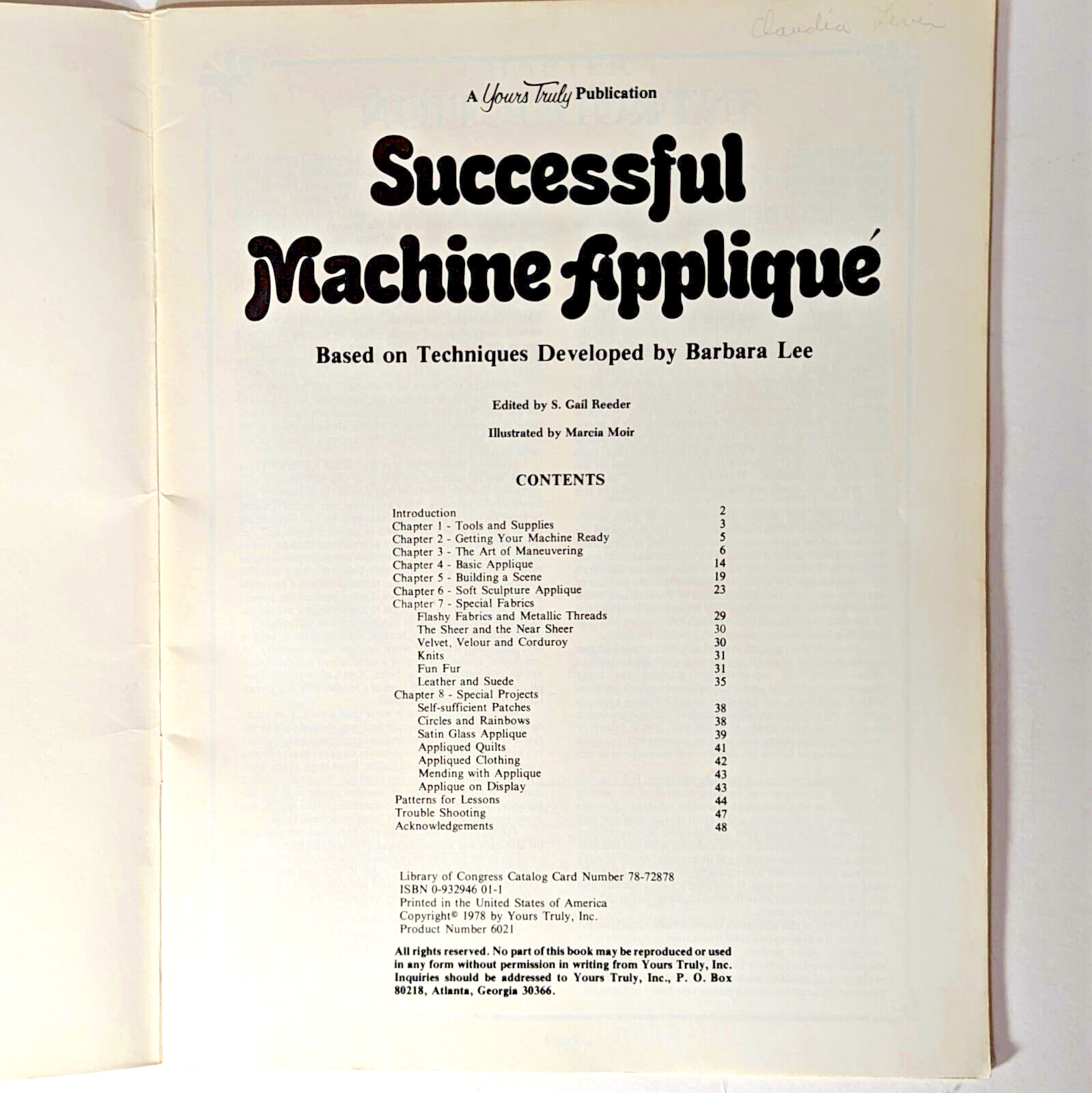 SG Reeder ed. SUCCESSFUL MACHINE APPLIQUE Barbara Lee 1978 PP VG Vtg Handbook