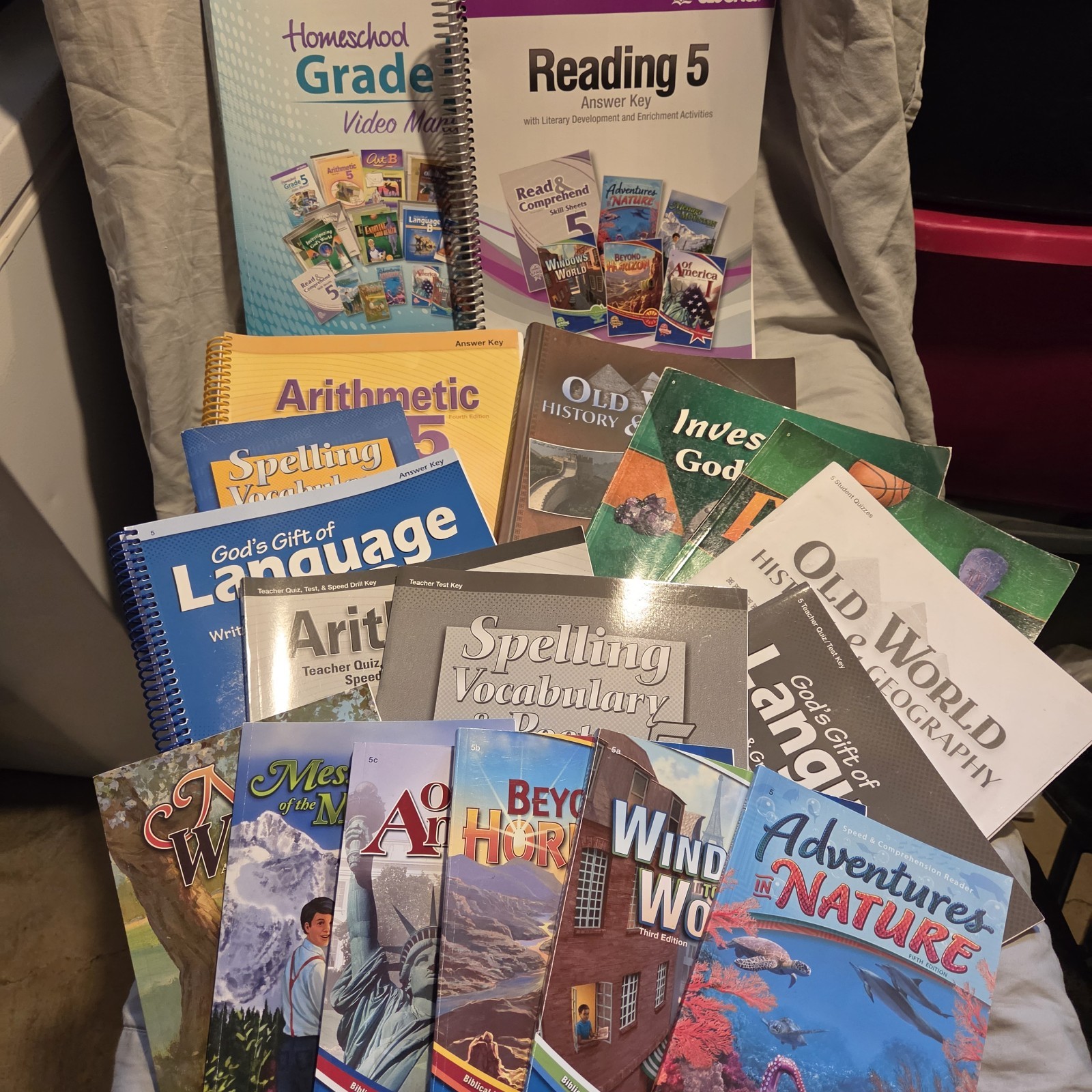 Abeka 5th Grade Curriculum Lot of 12 SCIENCE Health MATH LA, texts/answer keys