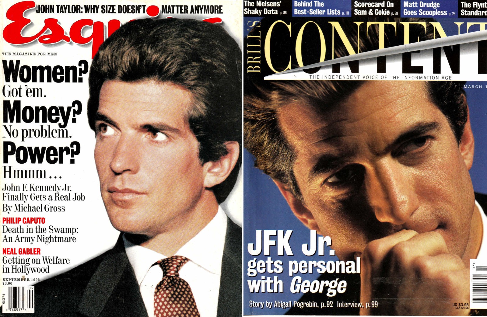 George’s John JFK Kennedy Jr. 2 Magazines ~ Prior Crash 1995 Esquire 1999 Brill