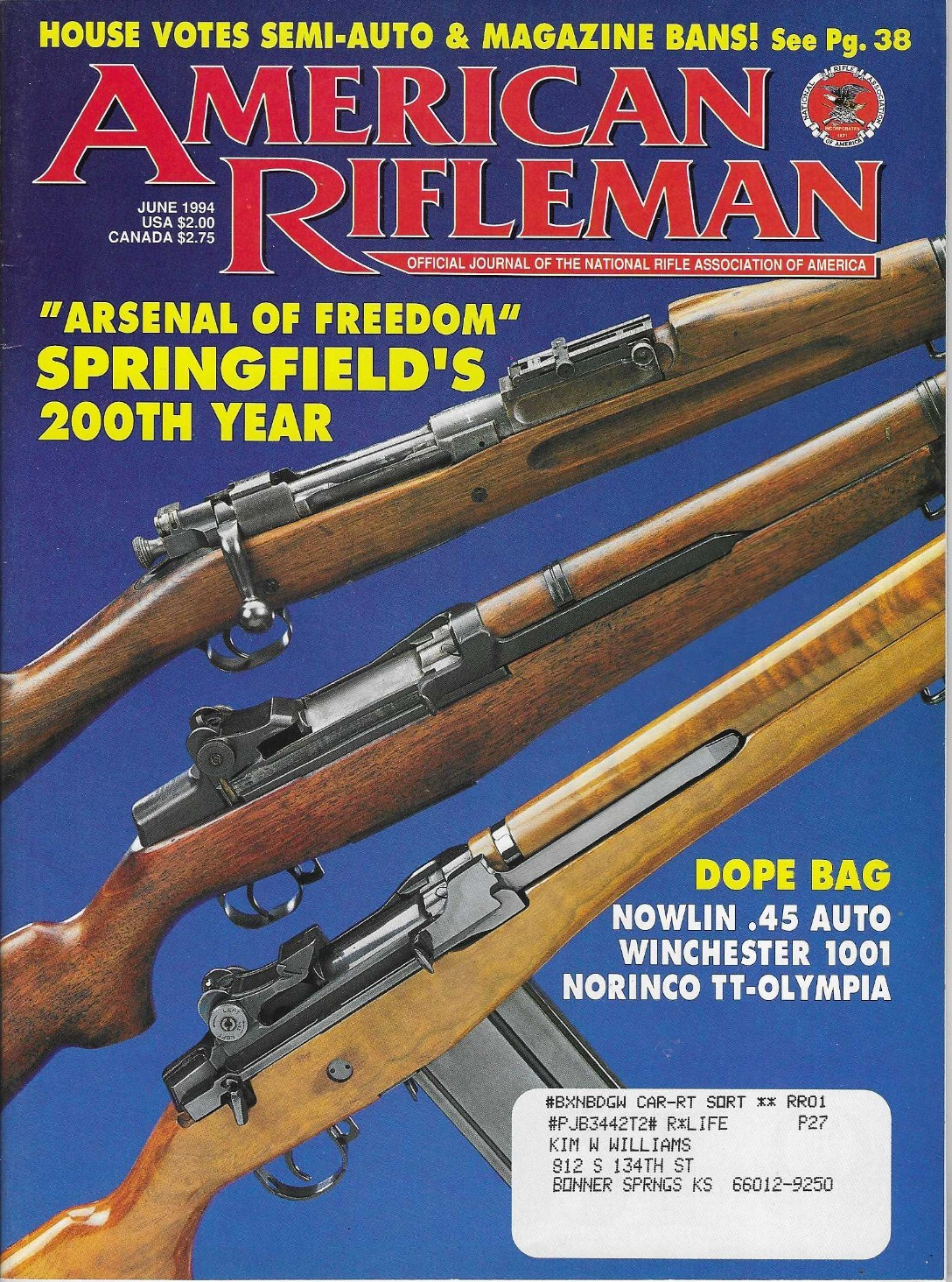 American Rifleman Magazine Jun 1994 Springfield M1903 M1 Rifle M14 Nowlin .45
