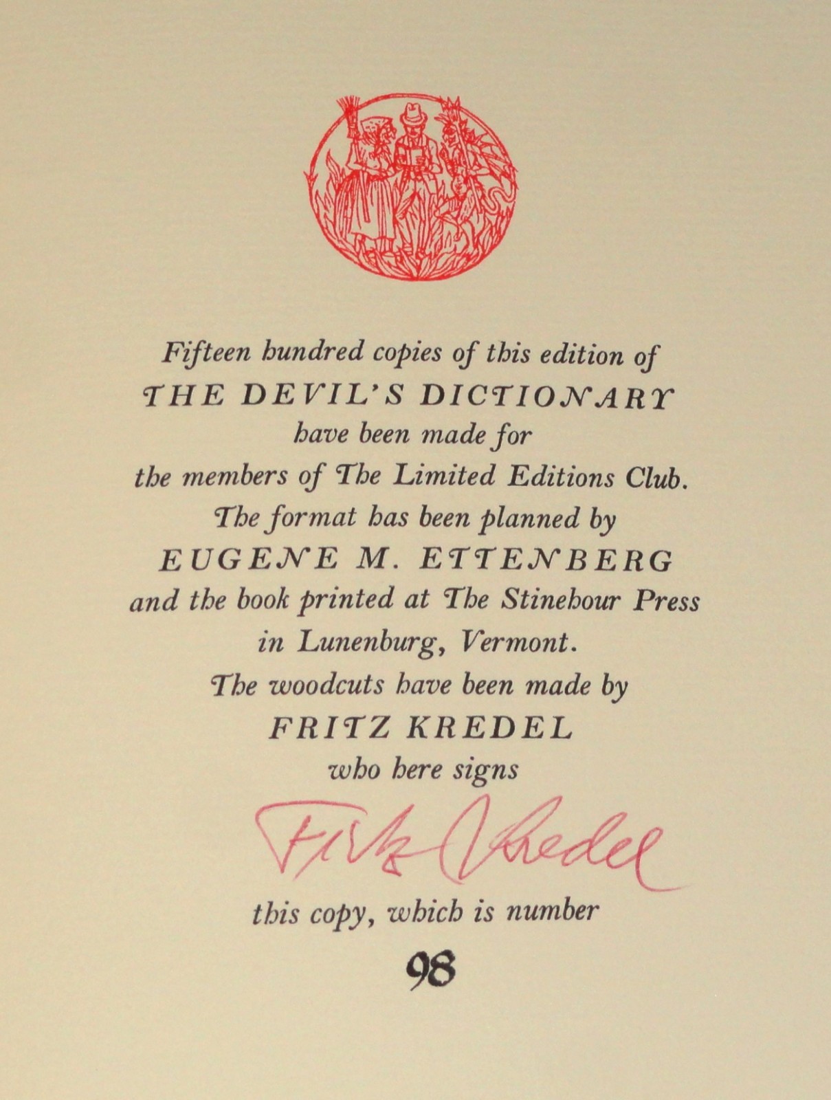 Ambrose Bierce THE DEVIL’S DICTIONARY Limited Editions Club Signed Fritz Kredel