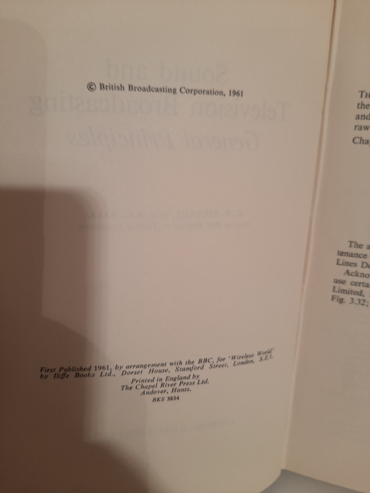 Sound & Television Broadcasting General Principles K. R. Sturley. 1st Ed 1961 HB