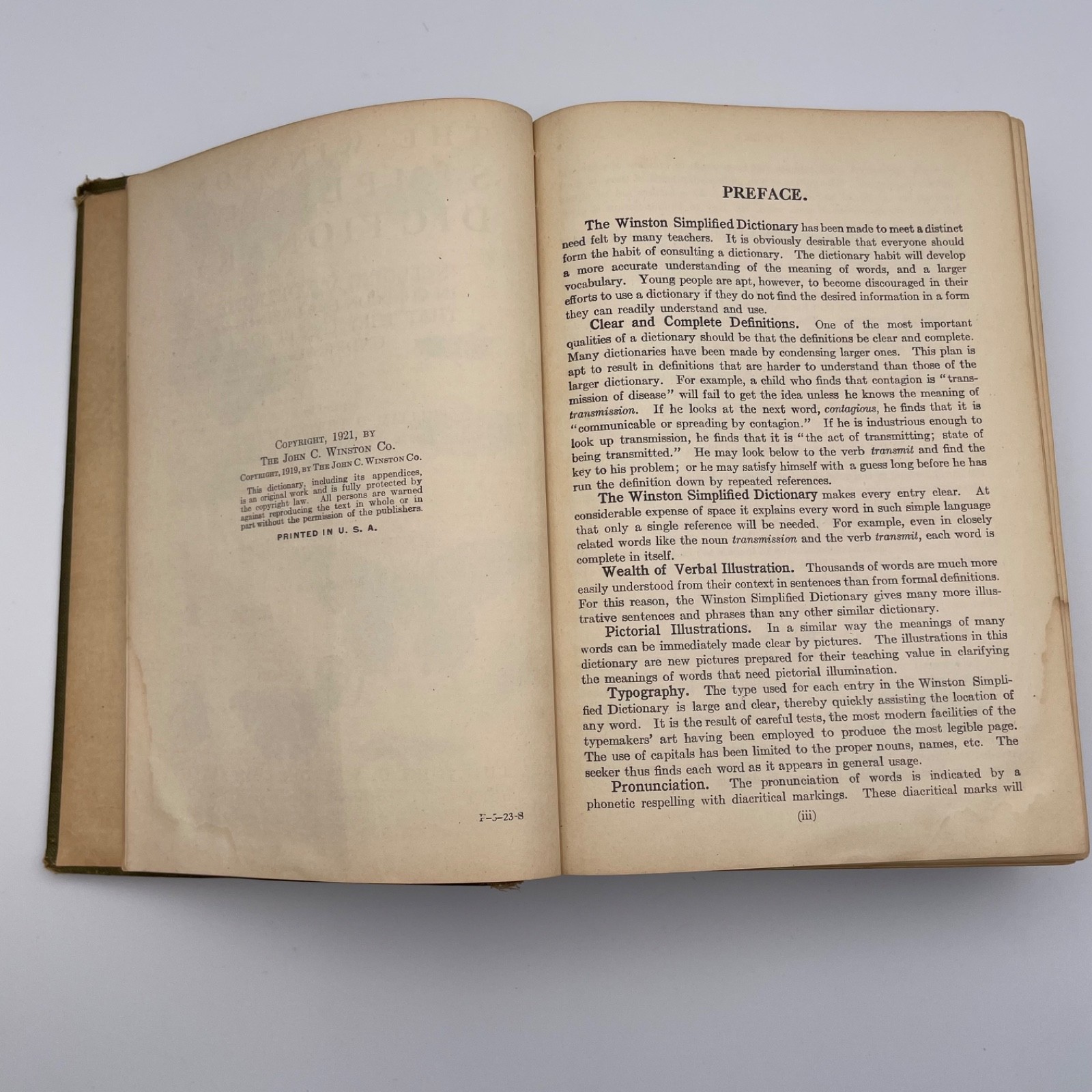 The Winston Simplified Dictionary HC Illustrated Ed. Lewis Philadelphia 1921
