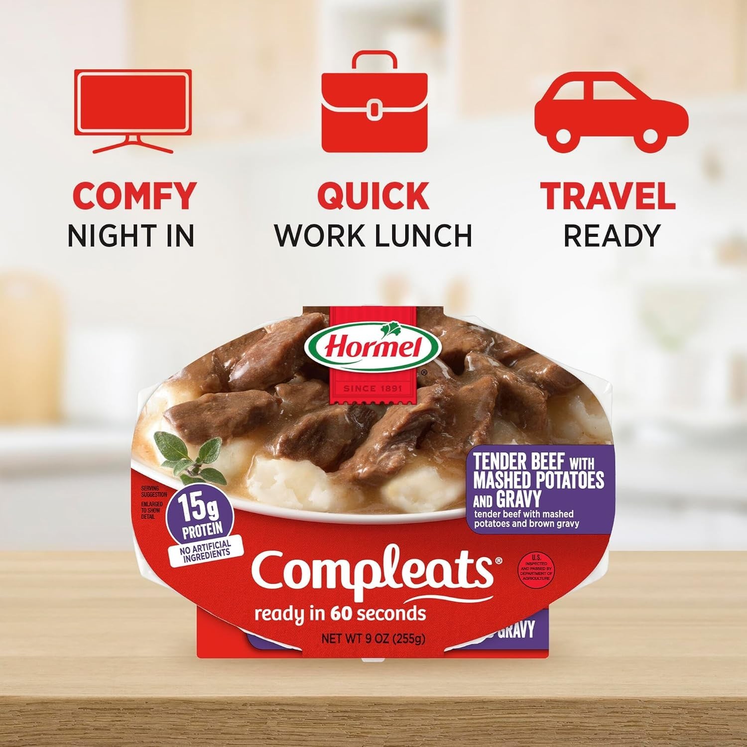 Tender Beef with Creamy Mashed Potatoes & Gravy – 9 oz Microwave Tray 6 Pack
