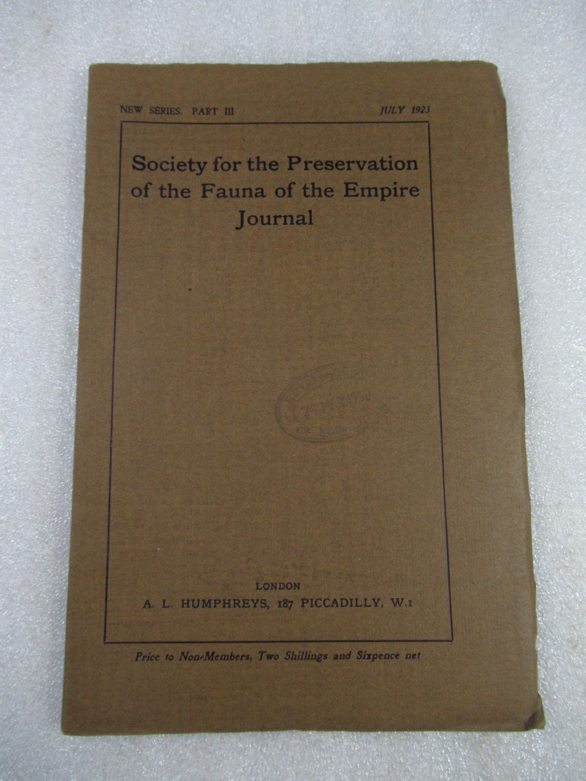 1921-27 Journal of the Society For the Preservation of the Fauna of the Empire