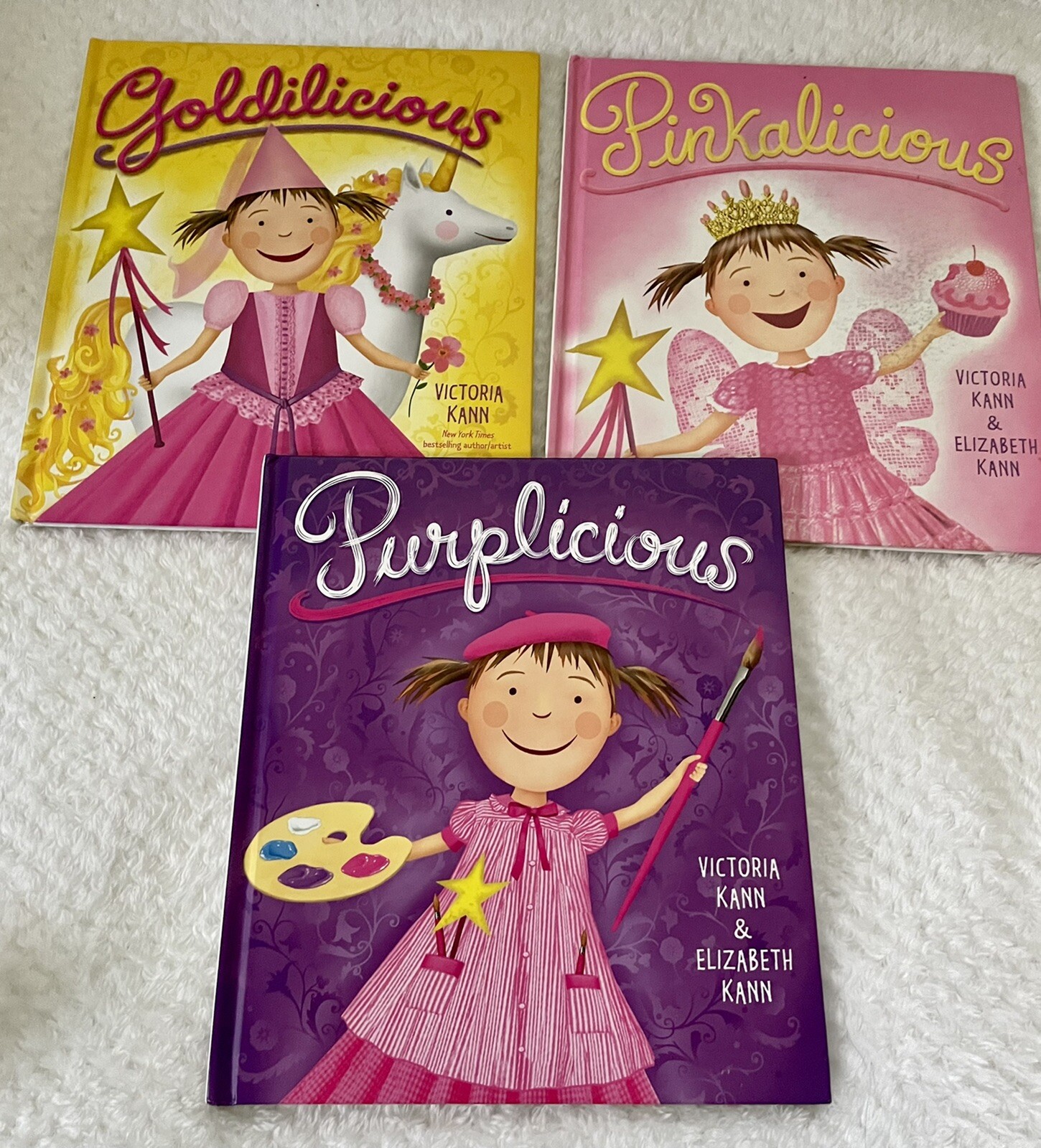 🌷Lot 3 PINKALICIOUS Books by Victoria Kann Hardcover Purplicious Goldilicious
