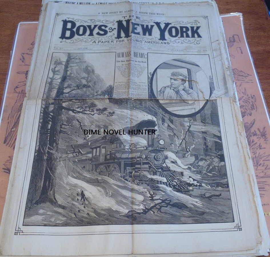 TRAIN RAILWAY COVER BOYS OF NEW YORK #624 FRANK TOUSEY 1887 DIME NOVEL NEWSPAPER