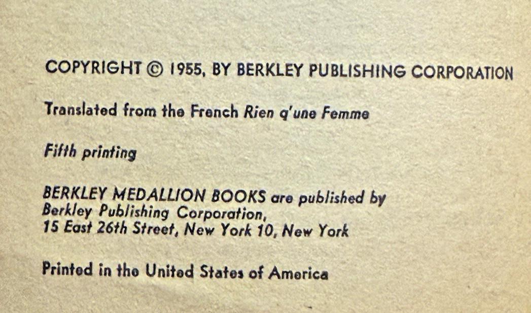 Only a Woman Francis Carco Berkley Medallion Y651 Vintage Pulp Paperback