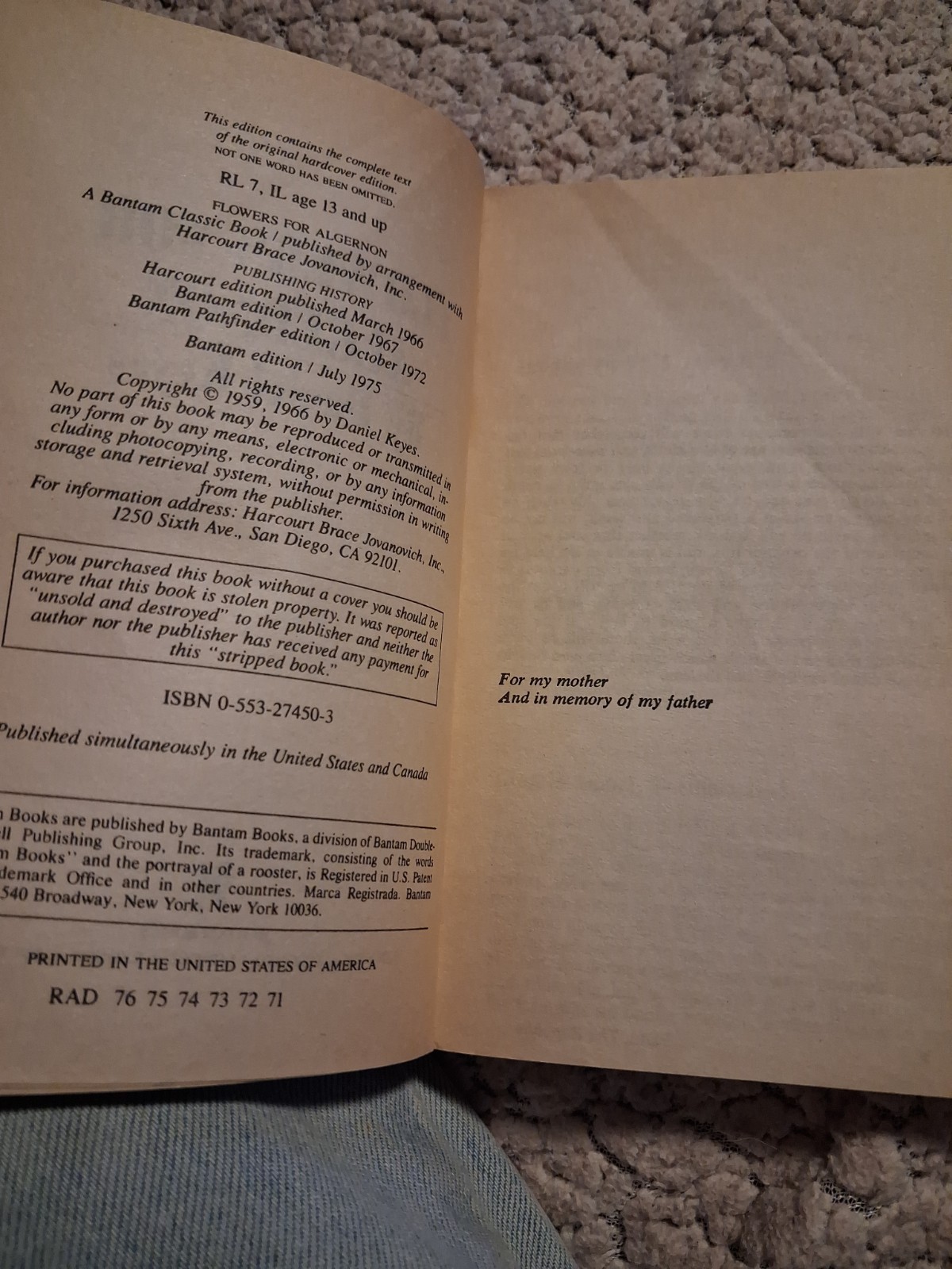 Flowers for Algernon by Daniel Keyes (1975, Paperback)
