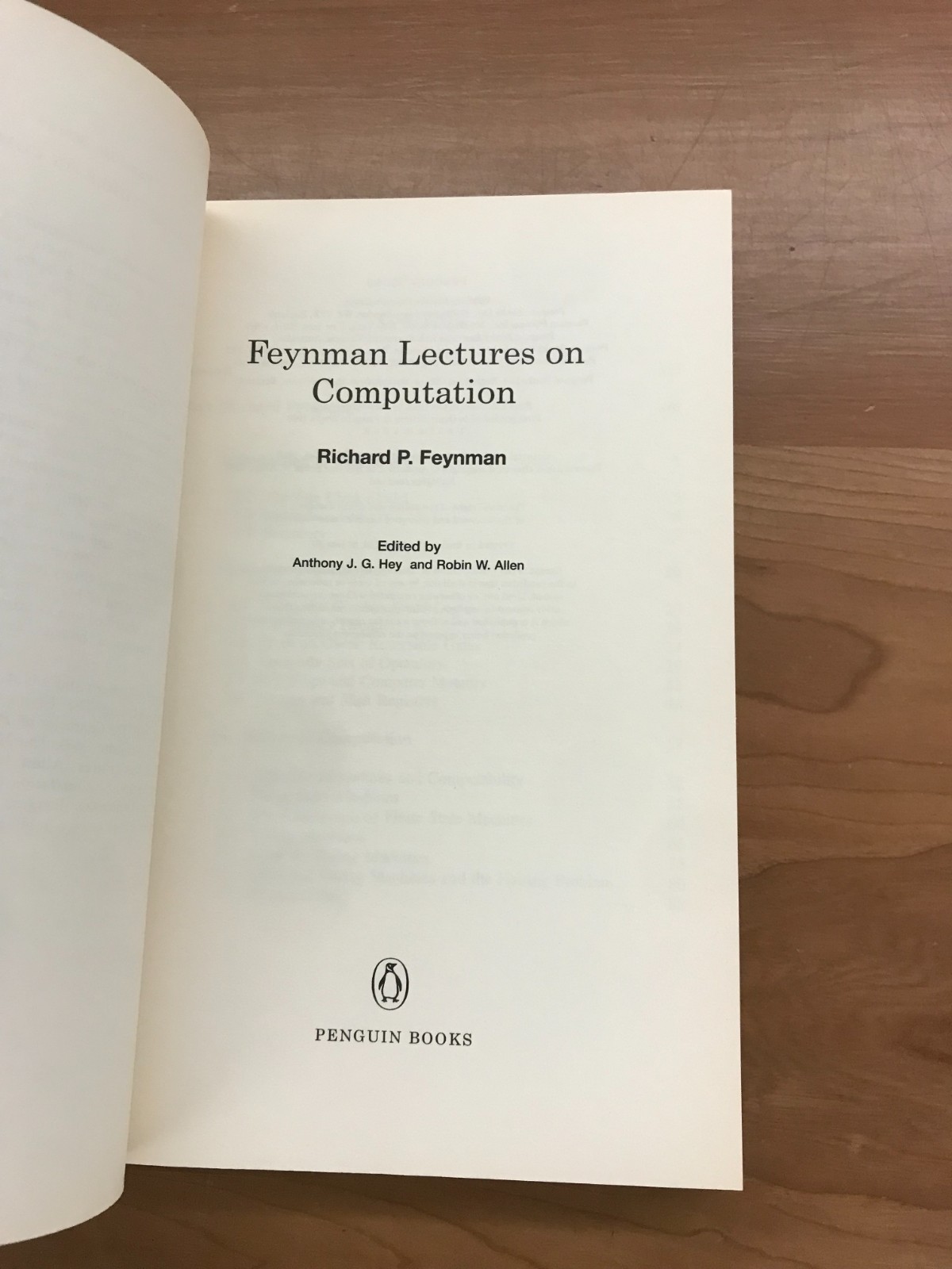 1999 Feynman Lectures on Computation by Richard P. Feynman Paperback Book
