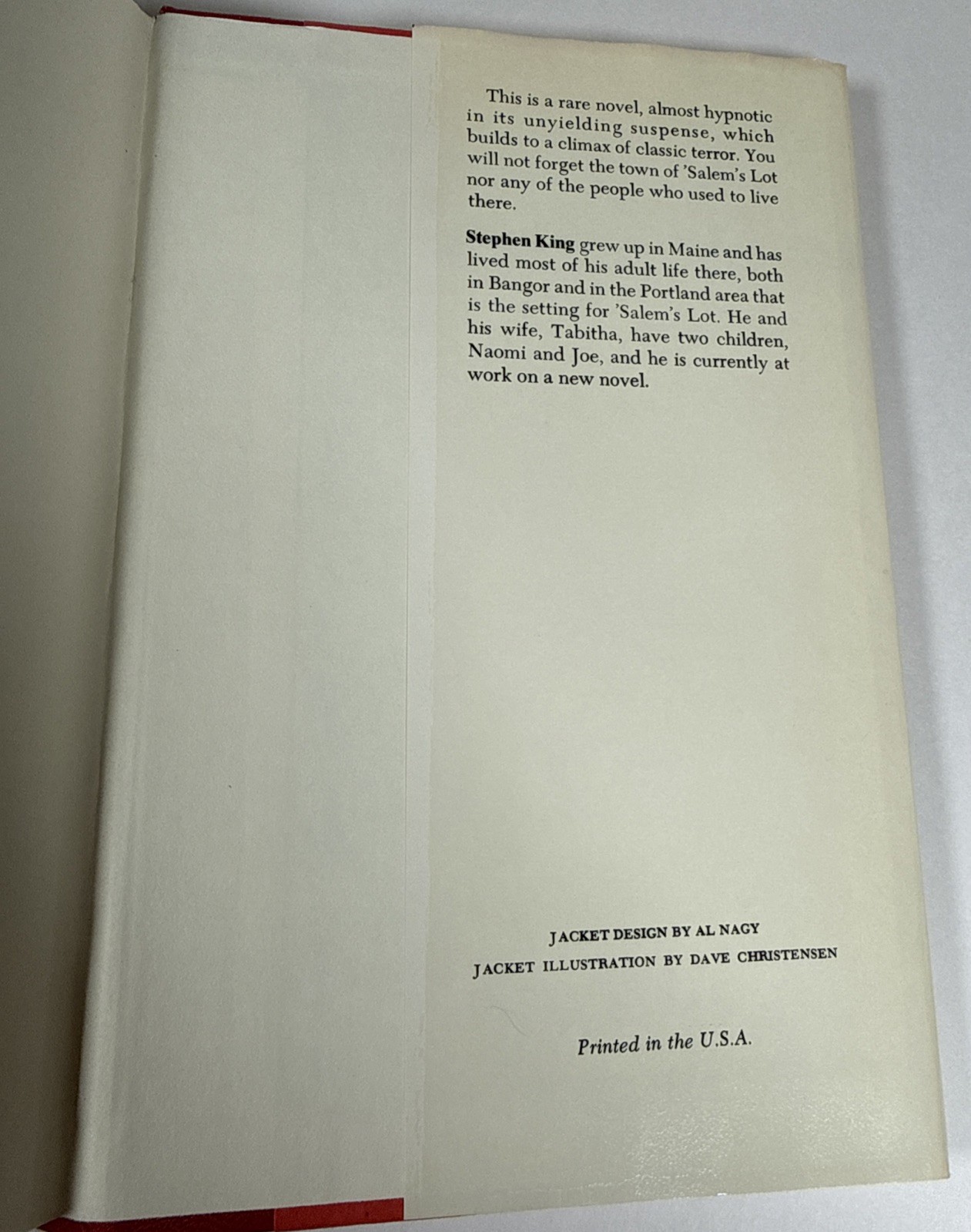 SALEM’S LOT Stephen King 1975 Hardcover Early Book Club Edition BCE