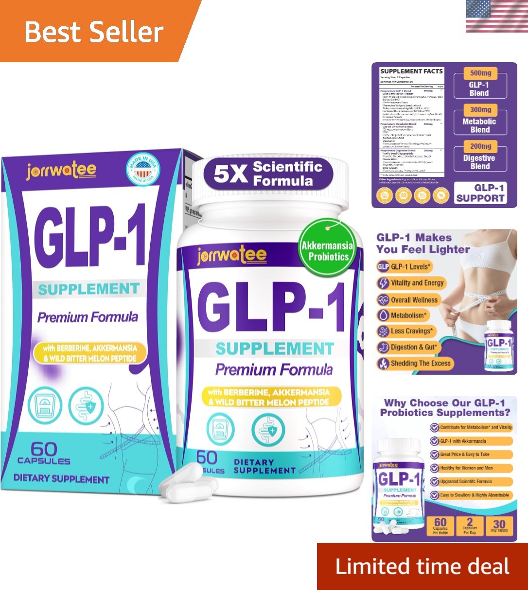 5X Advanced GLP-1 Capsules – Natural Energy Boost & Digestive Health – 60 Count
