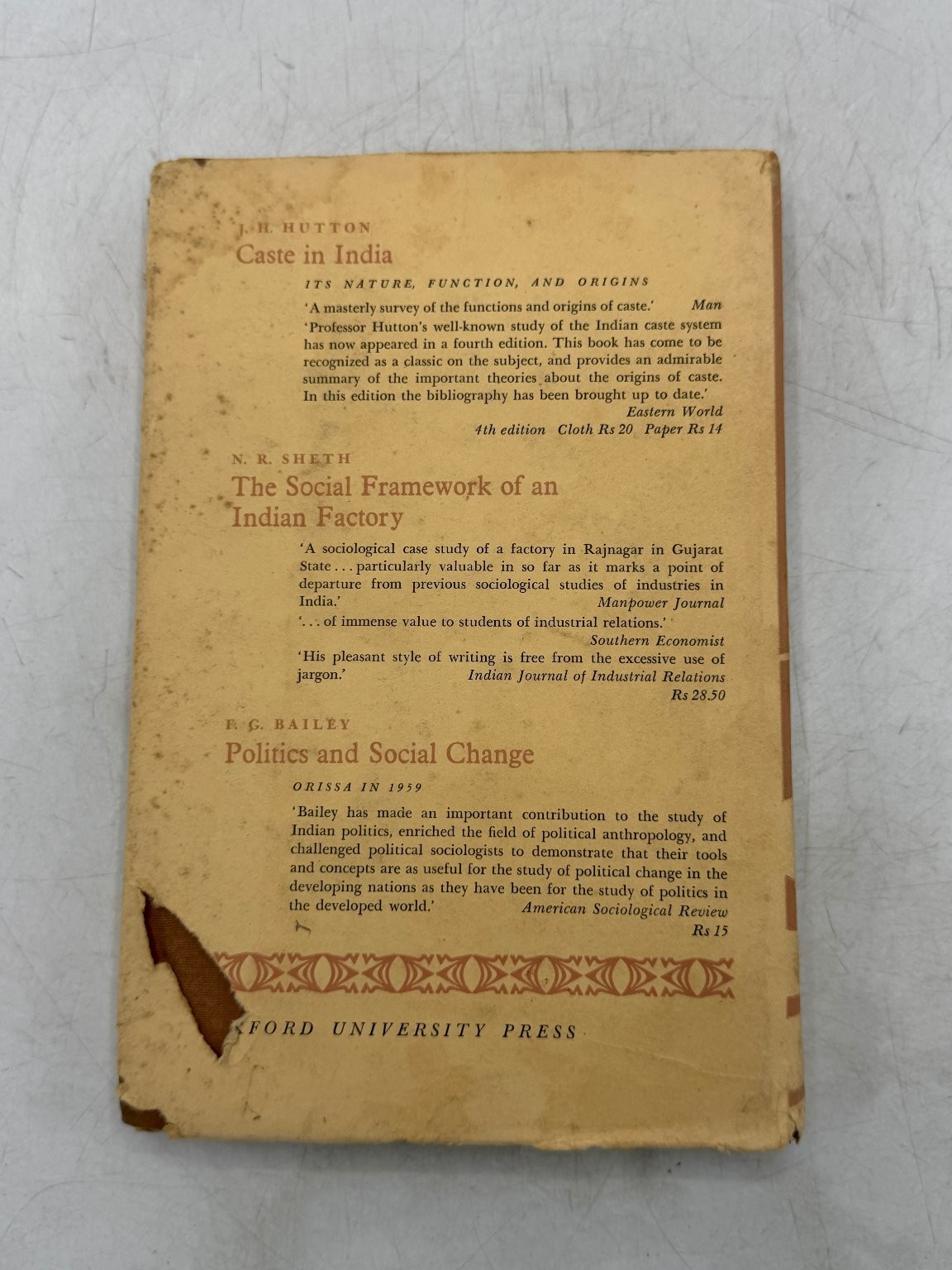 Caste, Class, Power André Béteille 1969 Second Printing Sociology Anthropology