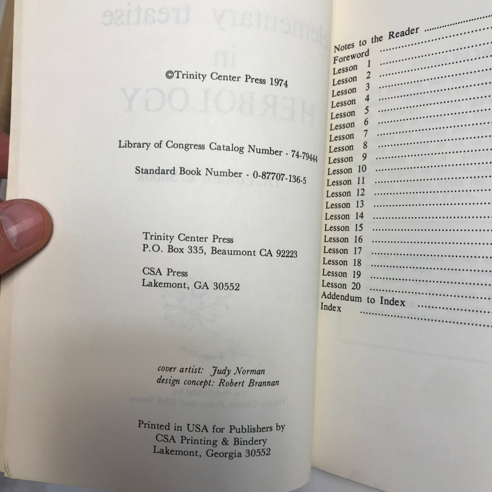 ELEMENTARY TREATISE IN HERBOLOGY By Edward E. Shook 1974